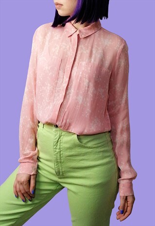 INWEAR VINTAGE 90'S SHEER PINK BLOUSE / SHIRT / TOP