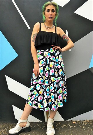 VINTAGE CRAZY PATTERNED MIDI SKIRT