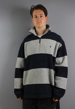VINTAGE POLO RALPH LAUREN 1/4 ZIP FLEECE SWEATSHIRT IN GREY