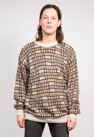 VINTAGE 90'S PATTERNED GRUNGE KNIT JUMPER