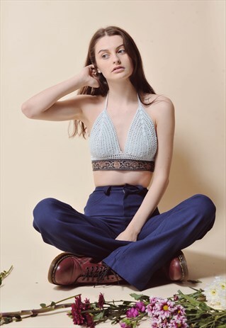 MINT BLUE INDIAN EMBELLISHED CROCHET TOP
