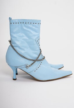 Vintage Y2K Harlven Blue Mid Heel Ankle Boots