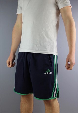 VINTAGE ADIDAS SHORTS IN NAVY WITH POCKETS, EMBROIDERED LOGO