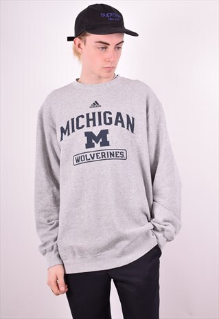 ADIDAS MENS VINTAGE SWEATSHIRT JUMPER LARGE GREY 90S