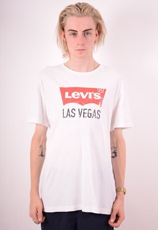 LEVI'S MENS VINTAGE LAS VEGAS T-SHIRT TOP LARGE WHITE 90S