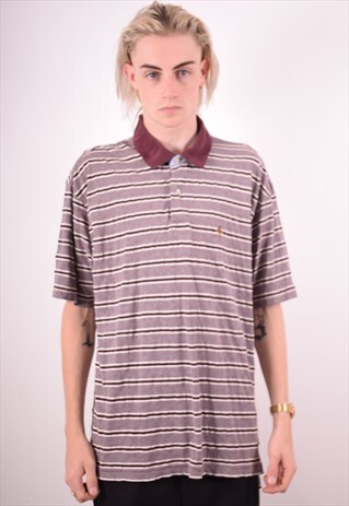 TOMMY HILFIGER MENS VINTAGE POLO SHIRT XL RED STRIPES 90S