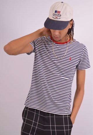 VINTAGE POLO RALPH LAUREN T-SHIRT TOP STRIPES BLUE