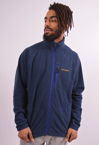 COLUMBIA MENS VINTAGE FLEECE JACKET LARGE NAVY BLUE 90S