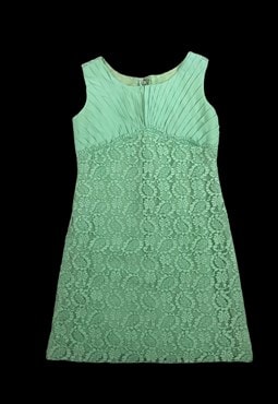 60's Vintage Green Lace Mini Dress Sleeveless Shift Small