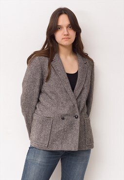 Vintage H&M Women's M Blazer Herringbone Tweed Jacket Wool 