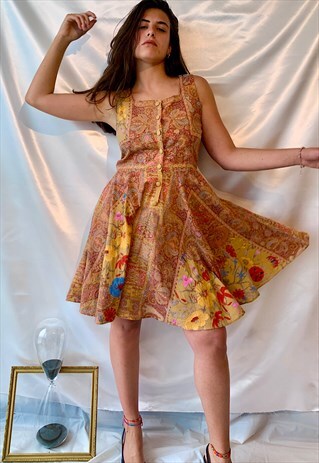 VINTAGE 90S SLEEVELESS DRESS WITH ABSTRACT PRINT