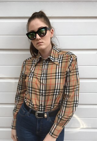 WOMENS VINTAGE 70S BURBERRY SHIRT NOVA CHECK POINTY COLLAR