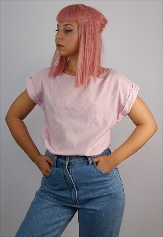 VINTAGE 80'S PINK EMBROIDERY TOP / PYJAMA TOP