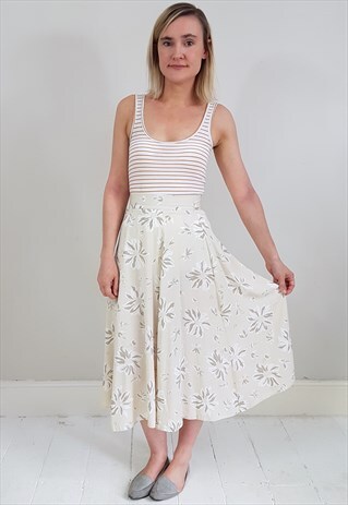 VINTAGE 90'S CREAM AND NUDE FLORAL MIDI SKIRT