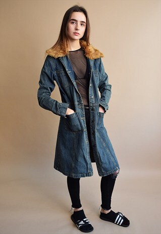 90'S GOES 70'S FAUX FUR DETAILED THIN DENIM BOHO JACKET