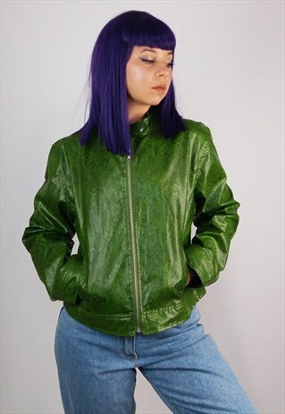 VINTAGE 90'S GREEN FAUX SNAKESKIN JACKET
