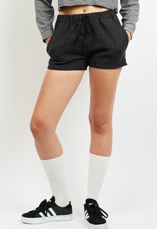 VINTAGE GREY TWEED DRAWSTRING MINI SHORTS