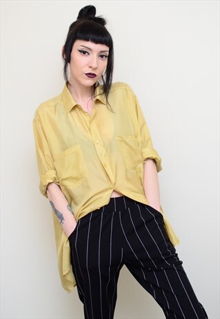 VINTAGE 90'S GENUINE SILK ROYAL YELLOW OVERSIZED SHIRT