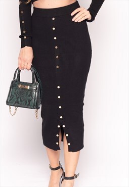 Midi Pencil Skirt in Fine Knit bodycon style in Black