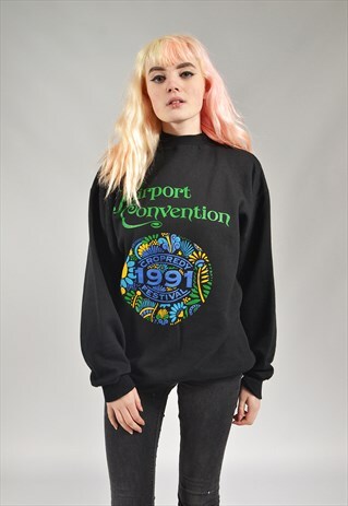VINTAGE BLACK FAIRPORT CONVENTION PRINTED SWEATER