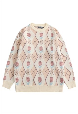 KALODIS SIMPLE FLORAL PRINT CASUAL KNIT SWEATER