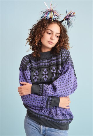 90'S RETRO FAIR ISLE PATTERN KNIT CHRISTMAS JUMPER