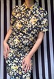 Vintage 70s shirt shift dress, navy yellow, short sleeves