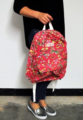 PINK CANVAS BACKPACK WITH MULTI BUTTERFLY PRINT