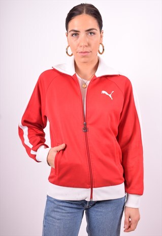 PUMA WOMENS VINTAGE TRACKSUIT TOP JACKET MEDIUM RED 90'S
