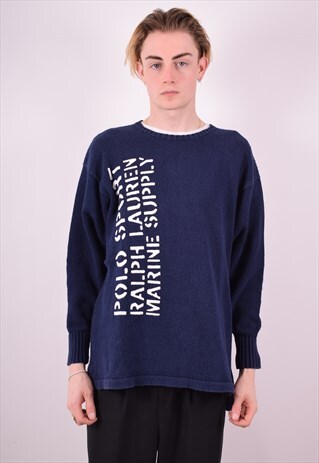POLO RALPH LAUREN MENS VINTAGE JUMPER SWEATER LARGE BLUE 90S
