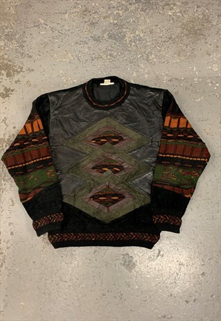VINTAGE ABSTRACT KNITTED JUMPER FUNKY PATTERNED GRANDAD KNIT