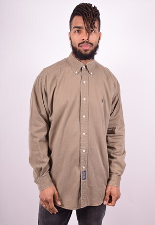 RALPH LAUREN MENS VINTAGE SHIRT XL KHAKI 90'S