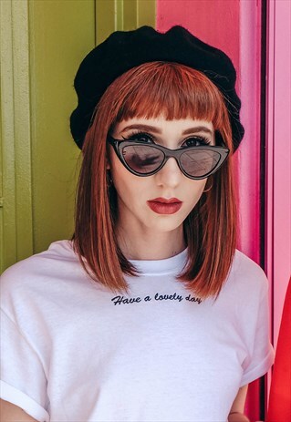 HAVE A LOVELY DAY SLOGAN EMBROIDERED WHITE T-SHIRT