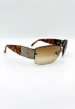 Chanel Sunglasses Rectangle Rimless Brown Tortoiseshell y2k