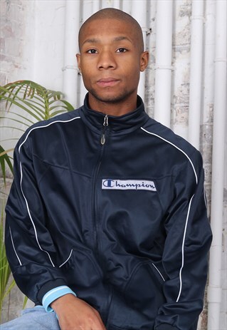 VINTAGE CHAMPION LOGO TRACK JACKET NAVY BLUE