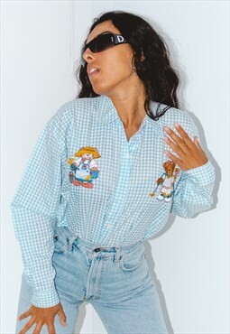 Vintage 80s Embroidered Cottagecore Checked Shirt