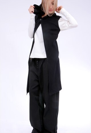 BLACK LONG VEST / MAXI KNITTED VEST / OVERSIZE KNIT VEST