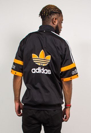 90'S ADIDAS BLACK ORANGE SHORT SLEEVE SWEATSHIRT