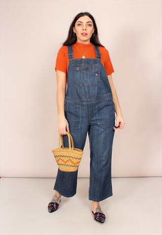 VINTAGE 90S DENIM OVERSIZED BLUE FESTIVAL DUNGAREES