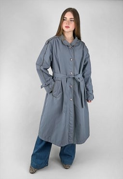 70's Vintage Long Sleeve Blue Ladies Belted Trenchcoat Mac 
