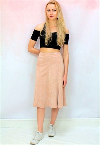 1970S VINTAGE NUDE REAL SUEDE MIDI SKIRT