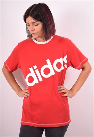 ADIDAS WOMENS VINTAGE T-SHIRT TOP MEDIUM RED 90S