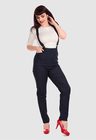 DAFNE VINTAGE STYLE DENIM DUNGAREES WITH STRAPS