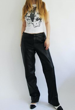 Vintage Y2K Black Leather Banana Republic Mid-Rise Trousers