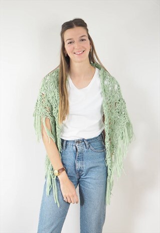 VINTAGE MINT CROCHET SHAWL SCARF