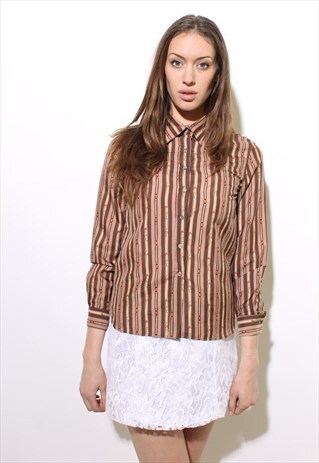 VINTAGE 1980'S 80'S EQUESTRIAN PRINT BUTTON DOWN BLOUSE S-M