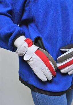 Multicolor ski gloves, vintage women white sport gloves