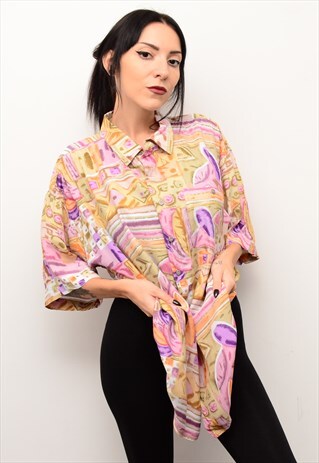 VINTAGE 90'S FUNKY BOLD RETRO CRAZY PATTERNED OVERSIZE SHIRT