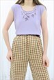 90S VINTAGE LILAC FLORAL EMBROIDERED BEADED TOP