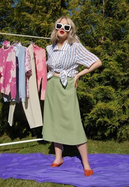 Vintage 80's Pastel Green Revival Midi Indie Festival Skirts